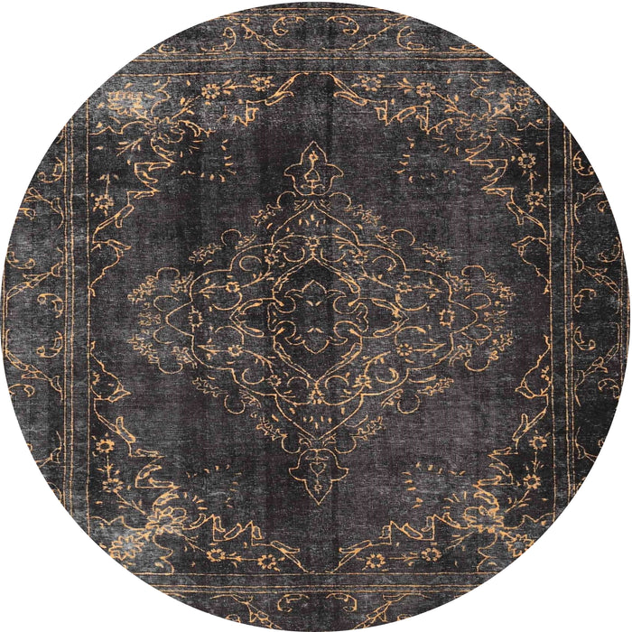 Round Traditional Charcoal Black Persian Rug, tr4263