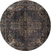 Round Traditional Charcoal Black Persian Rug, tr4263