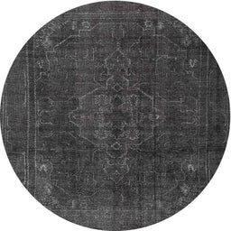 Round Traditional Carbon Gray Persian Rug, tr4277