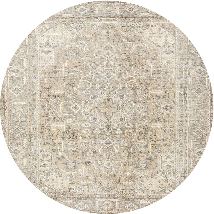 Round Traditional Light French Beige Brown Persian Rug, tr4278
