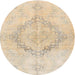 Round Traditional Deep Peach Orange Persian Rug, tr4299