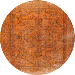 Round Traditional Orange Red Persian Rug, tr4309
