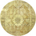 Round Traditional Chrome Gold Yellow Persian Rug, tr4312