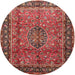 Round Traditional Copper Red Pink Persian Rug, tr431