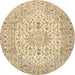 Round Traditional Sun Yellow Medallion Rug, tr4329