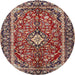 Round Traditional Saffron Red Medallion Rug, tr4331