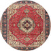 Round Traditional Fire Brick Red Persian Rug, tr4333