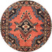 Round Traditional Orange Salmon Pink Medallion Rug, tr4341