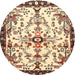 Round Traditional Dark Sienna Brown Animal Rug, tr4343