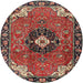 Round Traditional Saffron Red Medallion Rug, tr4353