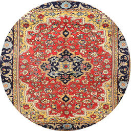 Square Machine Washable Traditional Saffron Red Rug, wshtr4355