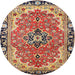 Square Machine Washable Traditional Saffron Red Rug, wshtr4355