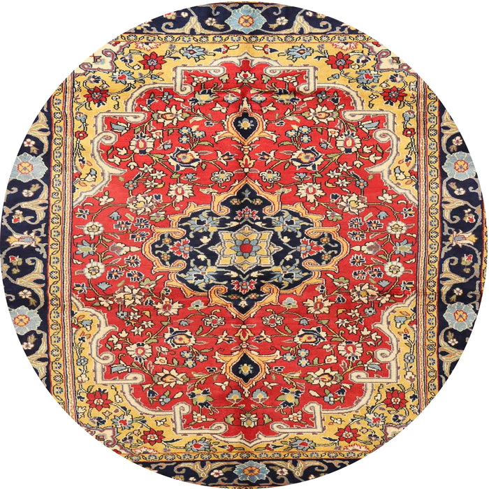 Round Traditional Saffron Red Medallion Rug, tr4355