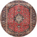 Square Machine Washable Traditional Saffron Red Rug, wshtr4357