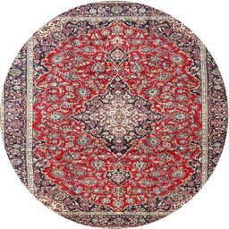 Round Traditional Saffron Red Medallion Rug, tr4358