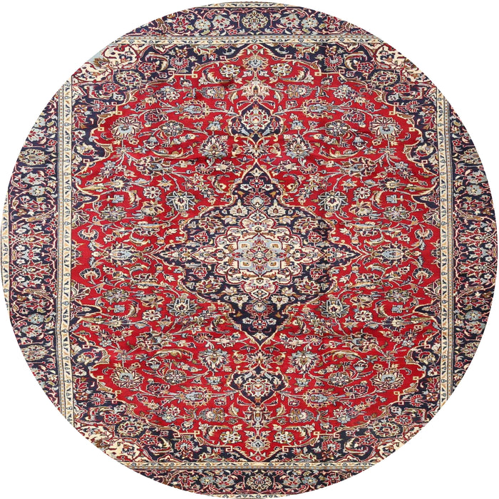 Round Traditional Saffron Red Medallion Rug, tr4358