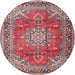 Round Traditional Fire Brick Red Medallion Rug, tr4359