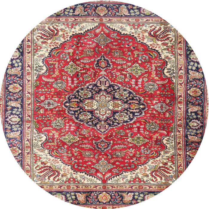 Round Traditional Fire Brick Red Medallion Rug, tr4366