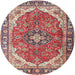 Round Traditional Fire Brick Red Medallion Rug, tr4366