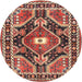 Round Traditional Saffron Red Medallion Rug, tr4368