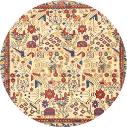 Round Traditional Brown Gold Animal Rug, tr4369