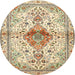 Round Traditional Khaki Gold Persian Rug, tr4371