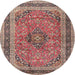 Square Machine Washable Traditional Brown Red Rug, wshtr4375