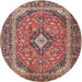 Round Traditional Brown Red Medallion Rug, tr4379