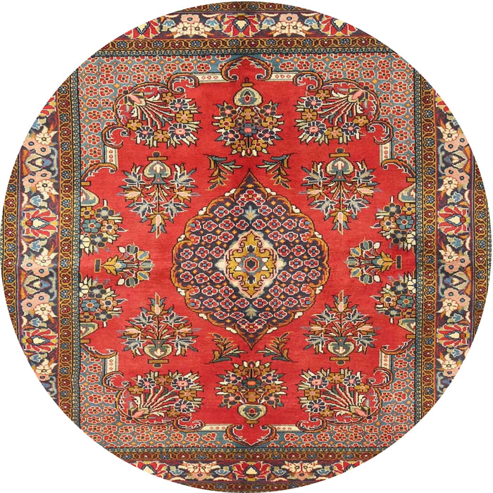 Round Traditional Orange Brown Medallion Rug, tr4393