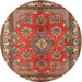 Round Traditional Orange Brown Medallion Rug, tr4393