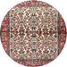 Square Machine Washable Traditional Brown Red Rug, wshtr4396