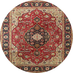 Round Traditional Saffron Red Medallion Rug, tr439