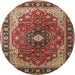 Round Traditional Saffron Red Medallion Rug, tr439