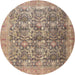 Round Traditional Dark Gold Brown Persian Rug, tr4406