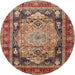 Round Traditional Saffron Red Medallion Rug, tr440