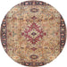 Round Traditional Dark Sienna Brown Medallion Rug, tr4412