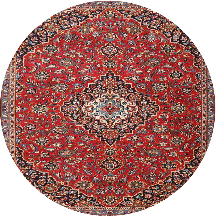 Round Traditional Orange Salmon Pink Medallion Rug, tr4419