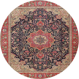 Round Traditional Saffron Red Medallion Rug, tr4424