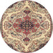 Round Traditional Chestnut Brown Medallion Rug, tr4425