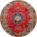 Round Traditional Orange Salmon Pink Medallion Rug, tr442