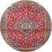 Round Traditional Camel Brown Medallion Rug, tr4430