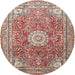 Round Traditional Brown Red Medallion Rug, tr4432