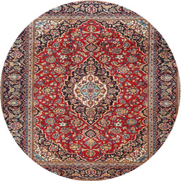 Round Traditional Saffron Red Medallion Rug, tr4443