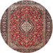 Round Traditional Saffron Red Medallion Rug, tr4443