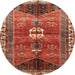 Round Traditional Orange Brown Medallion Rug, tr4452