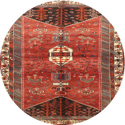 Square Machine Washable Traditional Orange Brown Rug, wshtr4452