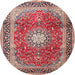 Round Traditional Fire Brick Red Persian Rug, tr4453