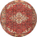 Square Machine Washable Traditional Sunrise Orange Rug, wshtr4454