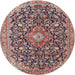 Round Traditional Tan Brown Medallion Rug, tr4460