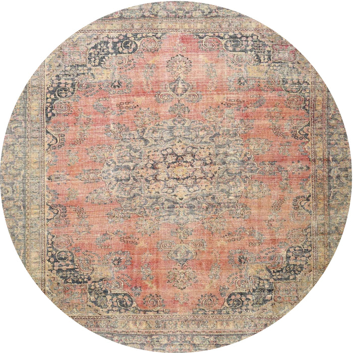 Square Machine Washable Traditional Orange Salmon Pink Rug, wshtr4469